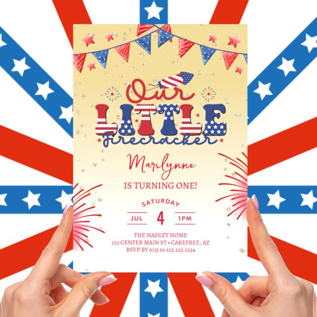 Our Little Firecracker Yellow 1st Birthday Party Invitation (Creator Uploaded)