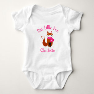 Our Little Fox Cute Pink Scarf Personalised Baby Bodysuit
