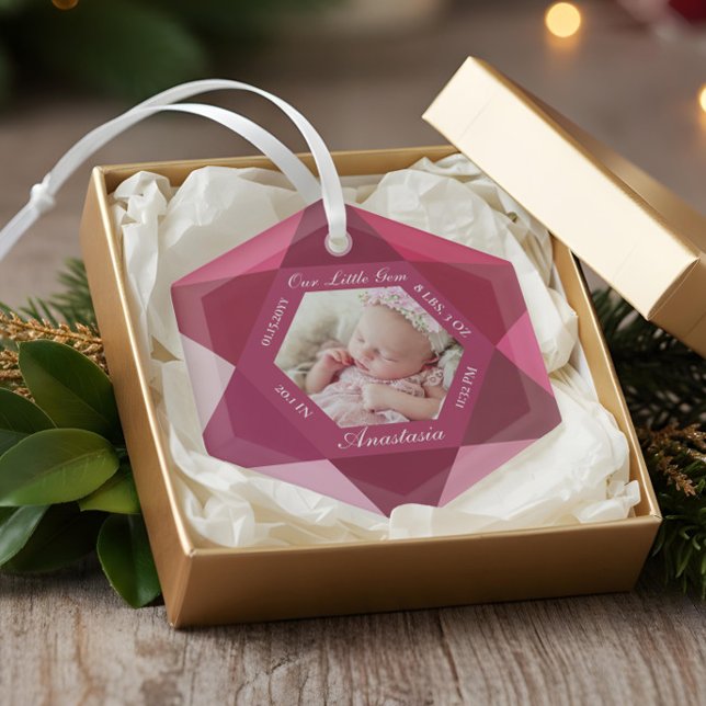 Our Little Gem January Birthstone Baby Birth Stats Glass Tree Decoration (Our Little Gem January Birthstone Baby Birth Stats Glass Ornament)