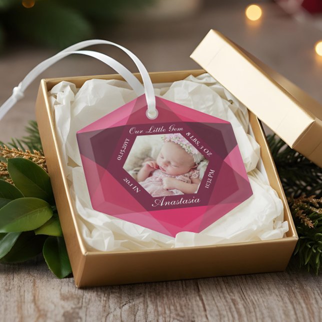 Our Little Gem July Birthstone Baby Birth Stats Glass Tree Decoration (Our Little Gem July Birthstone Baby Birth Stats Glass Ornament)