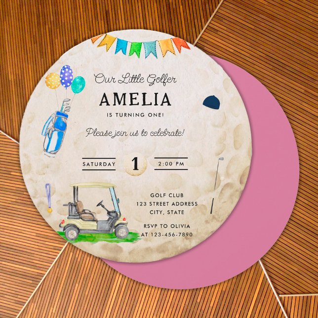 Our Little Golfer Pink Golf Ball 1st Birthday (Front and Back)