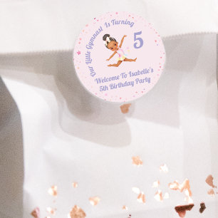 Our Little Gymnast Is Turning 5  Pink Birthday Classic Round Sticker