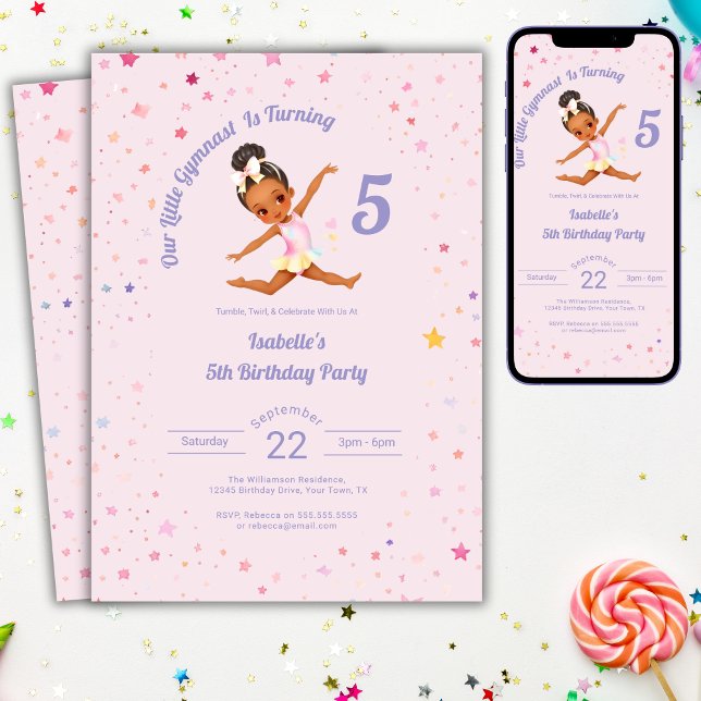 Our Little Gymnast Is Turning 5 Pink Birthday Invitation (Creator Uploaded)