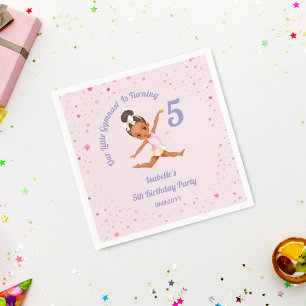 Our Little Gymnast Is Turning 5  Pink Birthday Napkin