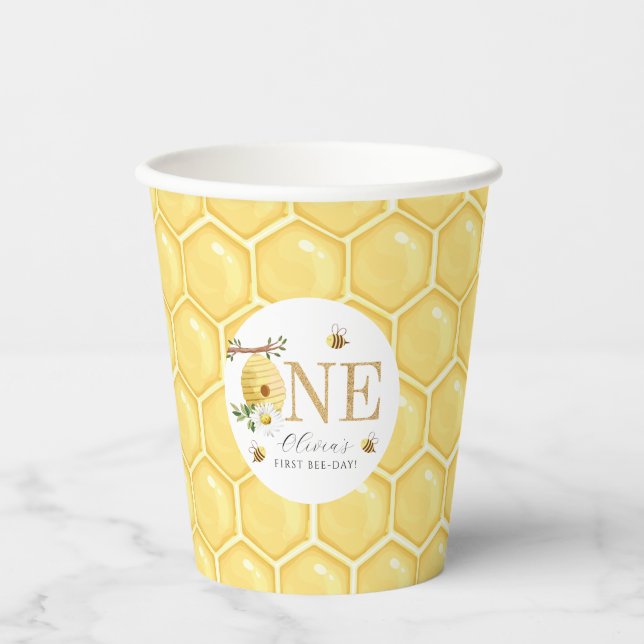 Our Little Honey Bee 1st Bee-Day Birthday Paper Cups (Front)
