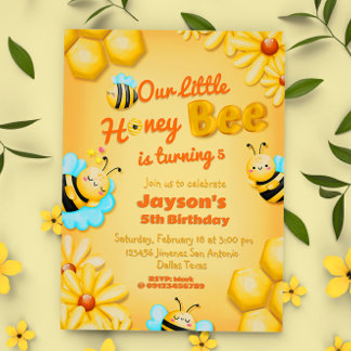 Our Little Honey Bee Birthday  Invitation