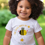 Our Little Honey Bee Cute Kawaii Gender Neutral Baby T-Shirt<br><div class="desc">“Our little honey bee.” A sweet, playful visual of a cute, kawaii, bee and beehive with orange yellow calligraphy script and grey handwritten typography overlay adorn this loveable gender neutral baby, custom name, baby and toddler t-shirt. Personalise with child’s name. Great gift for any baby or toddler. A fun, special,...</div>