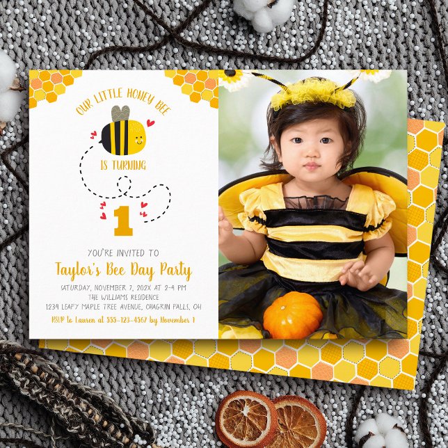 Our Little Honey Bee Cute Sweet Photo Birthday Invitation (Creator Uploaded)