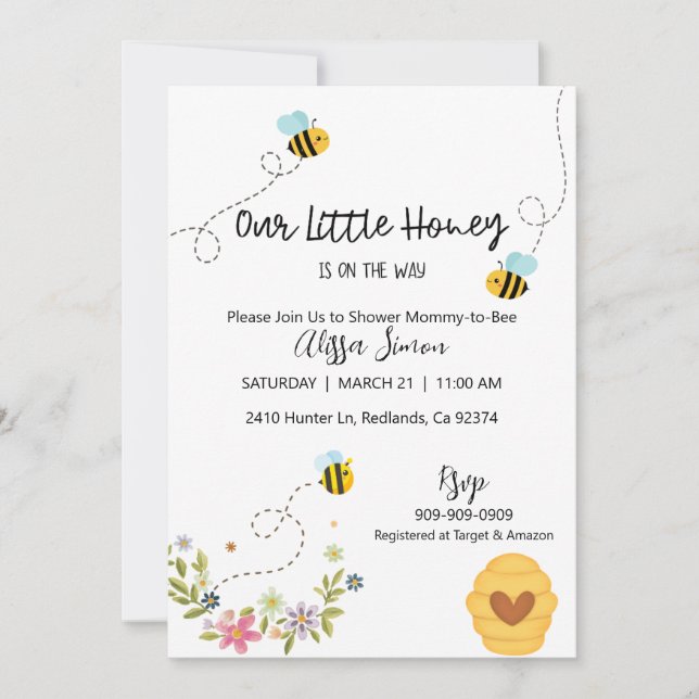 Our Little Honey Bee Themed Baby Shower Invitation (Front)