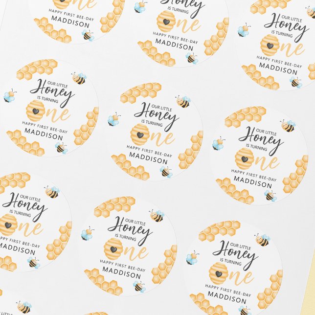 Our Little Honey | First Birthday Photo Classic Round Sticker (Creator Uploaded)
