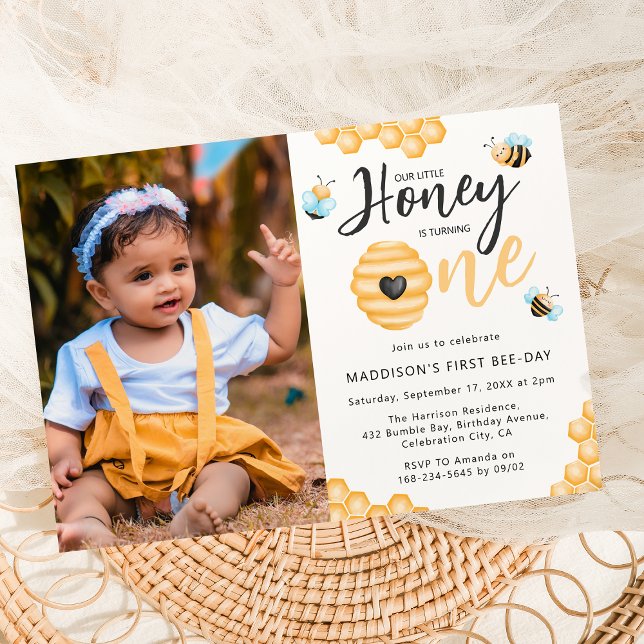 Our Little Honey | First Birthday Photo Invitation (Creator Uploaded)