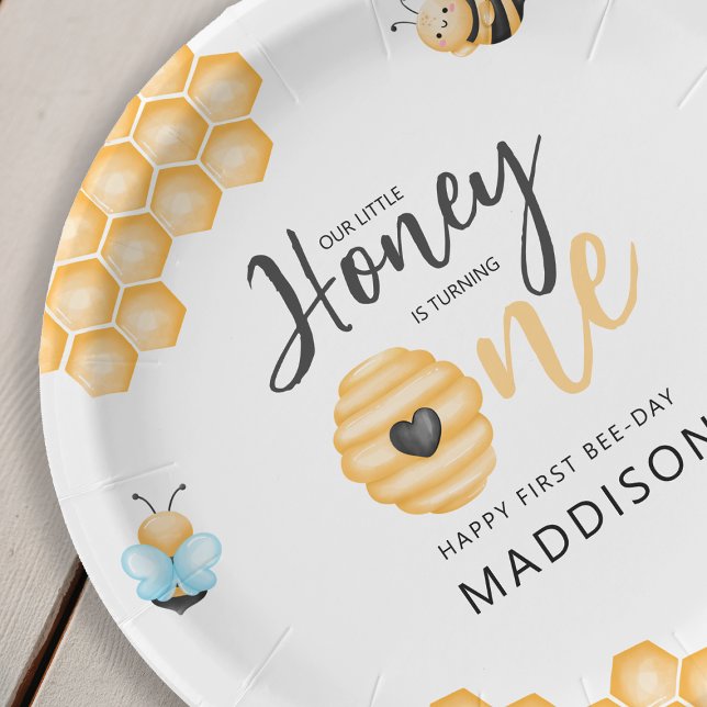 Our Little Honey | First Birthday Photo Paper Plate (Creator Uploaded)