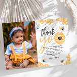 Our Little Honey | First Birthday Photo Thank You Card<br><div class="desc">It's your little honey bee's first birthday - show your appreciation with these sweet,  stylish thank you cards! Make it extra special with a photo of your bumblebee cutie,  modern thank you template,  and boho images of bees,  honeycomb,  and hives. thank friends and family for joining the buzzing celebration!</div>
