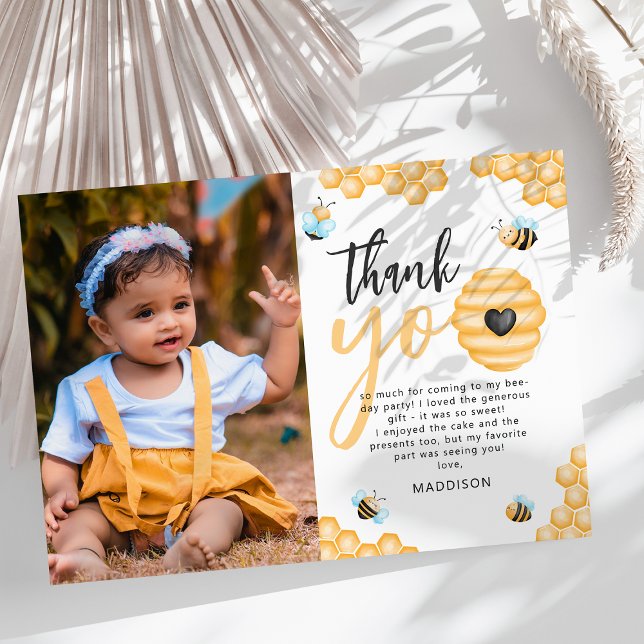 Our Little Honey | First Birthday Photo Thank You Card (Creator Uploaded)