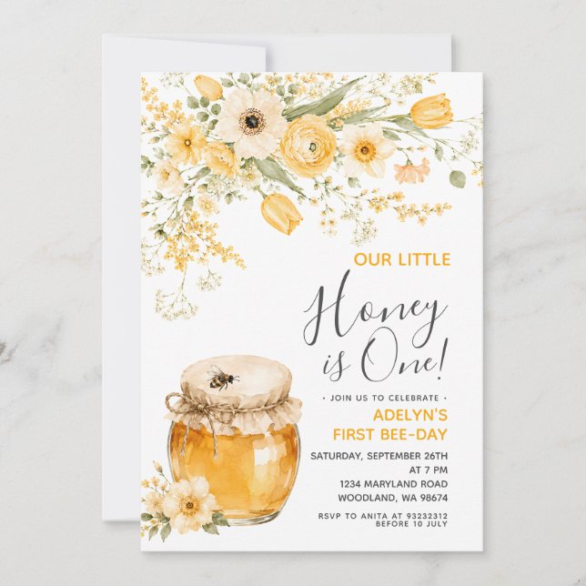 Our Little Honey Is One Birthday Invitation (Front)