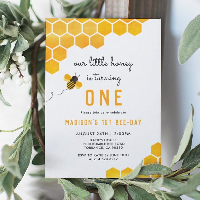 Our Little Honey Is Turning One Bee Birthday Invitation (Creator Uploaded)