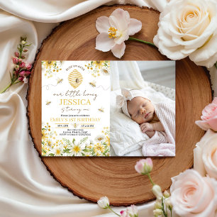 Our Little Honey Photo 1st Birthday Invite