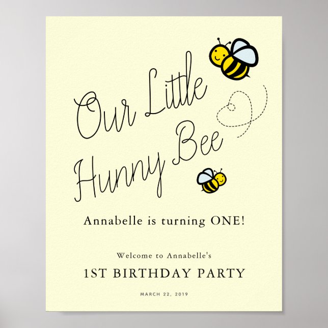 Our Little Hunny Bee Girl Birthday Welcome Sign (Front)