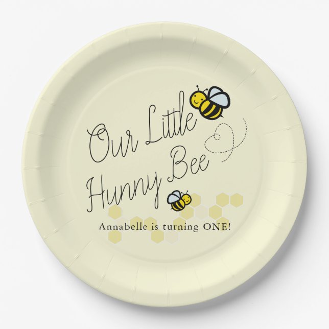 Our Little Hunny Bee Yellow Girl Birthday Paper Plate (Front)