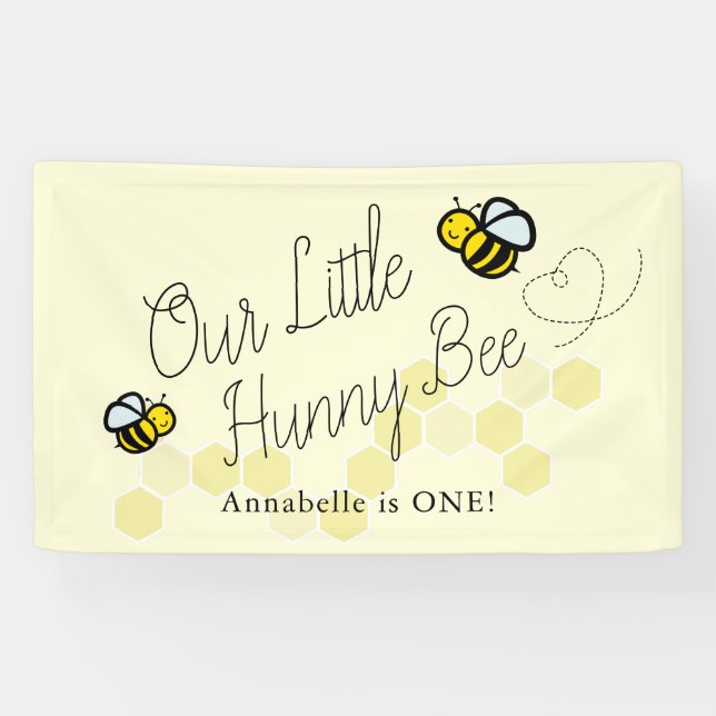 Our Little Hunny Bee Yellow Girl Birthday Welcome Banner (Horizontal)