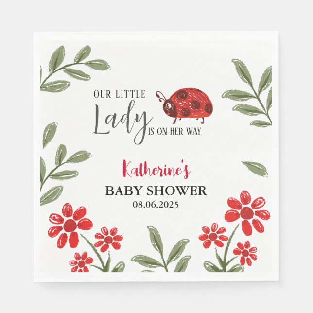Our little lady is on her way girl baby shower  napkin (Front)