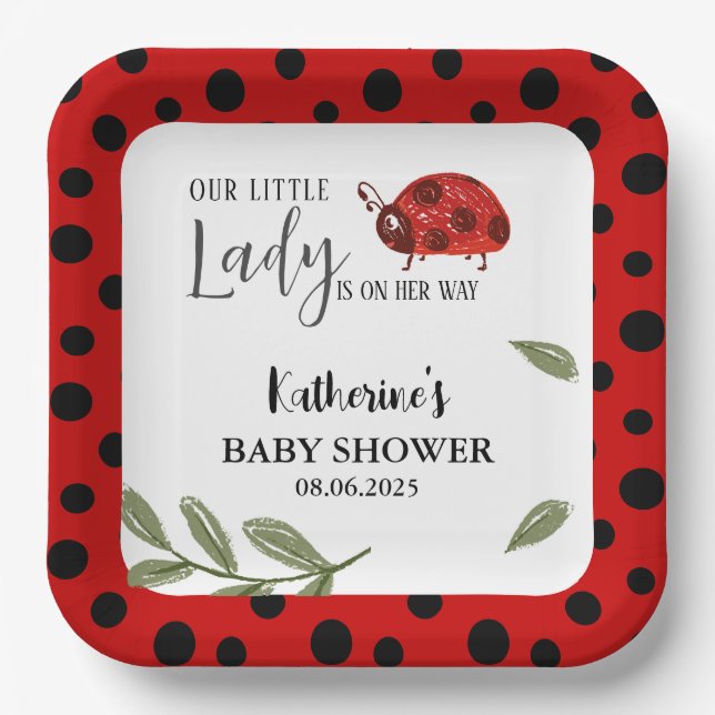 Our little lady is on her way girl baby shower  paper plate (Front)