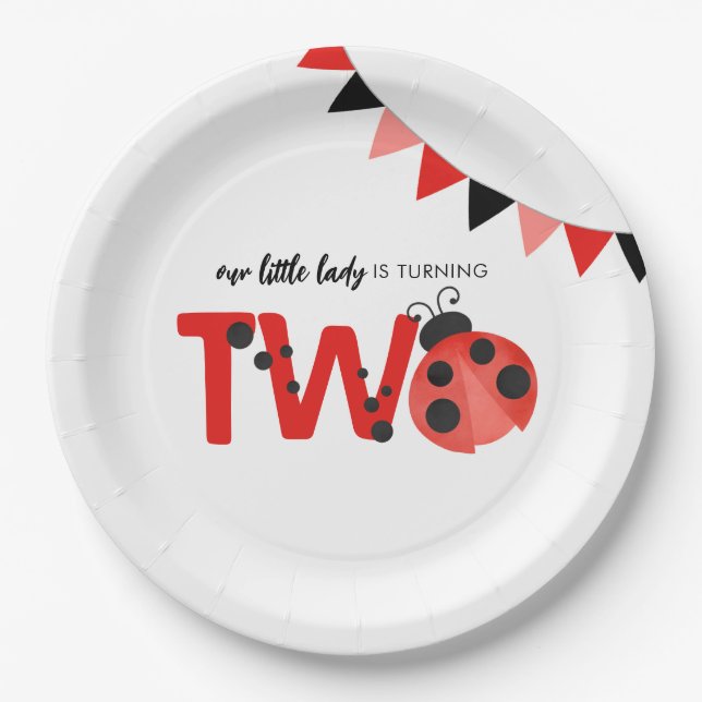 Our Little Lady is Turning Two Ladybug Paper Plate (Front)