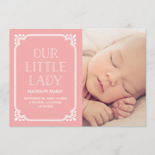 Our Little Lady Rustic Birth Announcement