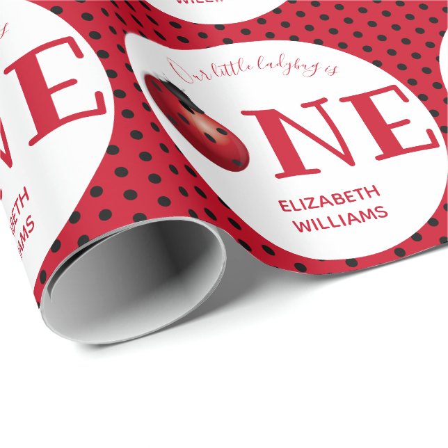 Our Little Ladybug First Birthday Name Party Wrapping Paper (Roll Corner)