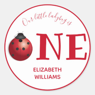 Our Little Ladybug First Birthday Party Red White Classic Round Sticker