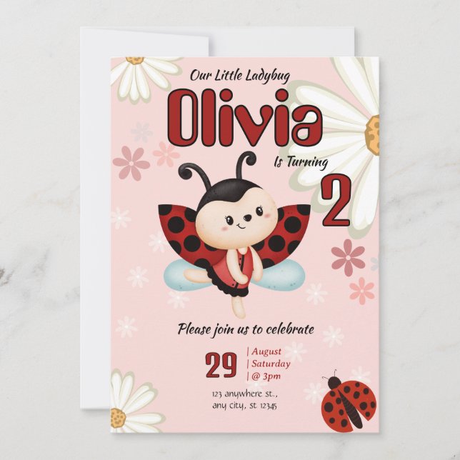 Our Little Ladybug Girl Birthday Party Invitation (Front)