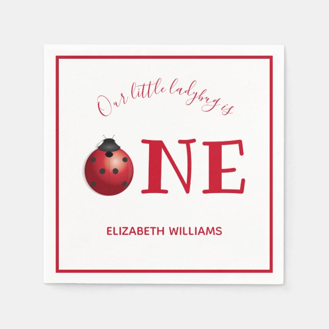 Our Little Ladybug is One First Birthday Party Napkin (Front)