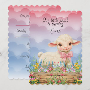Our Little Lamb Is Turning One Baby Birthday Invitation