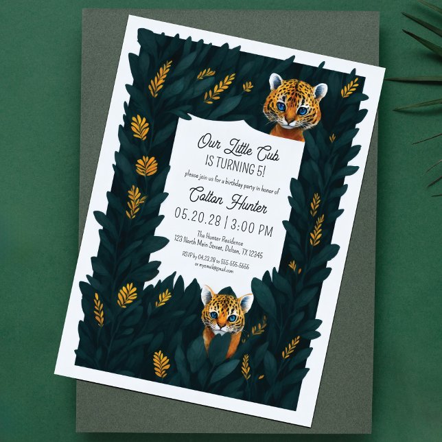 Our Little Leopard Cub Jungle Leaves Cute Birthday Invitation (Creator Uploaded)