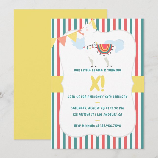 Our little Llama Any Age Kids Birthday Party Invitation (Front/Back)