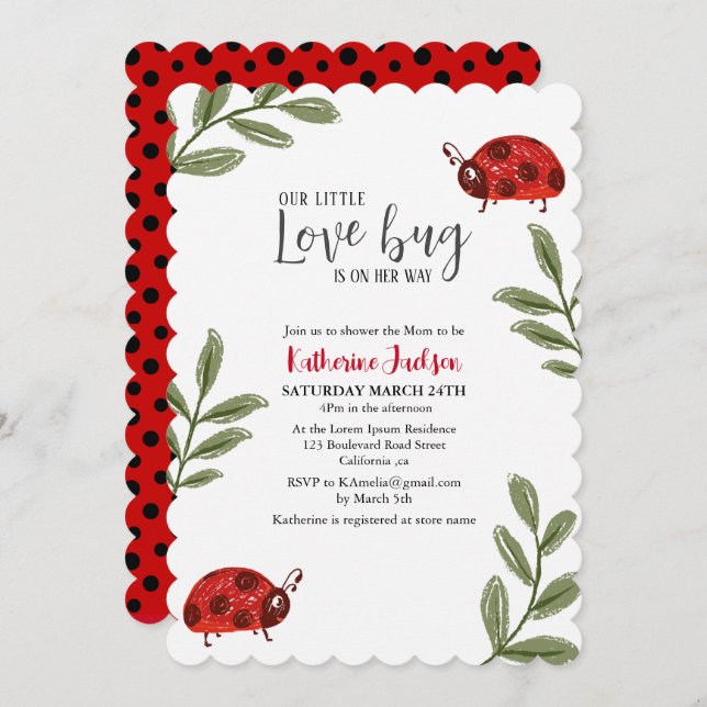 Our little love bug girl red baby shower  invitation (Front/Back)