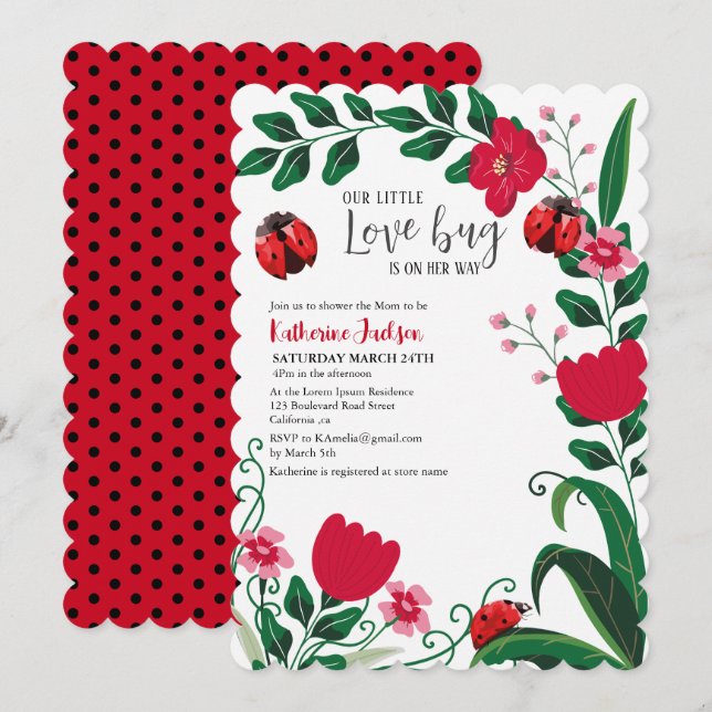 Our little love bug girl red baby shower  invitation (Front/Back)