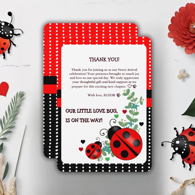 Our Little Love Bug Red Black Baby Shower Thank You Card (Creator Uploaded)