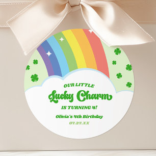 Our Little Lucky Charm Rainbow Birthday Party Classic Round Sticker