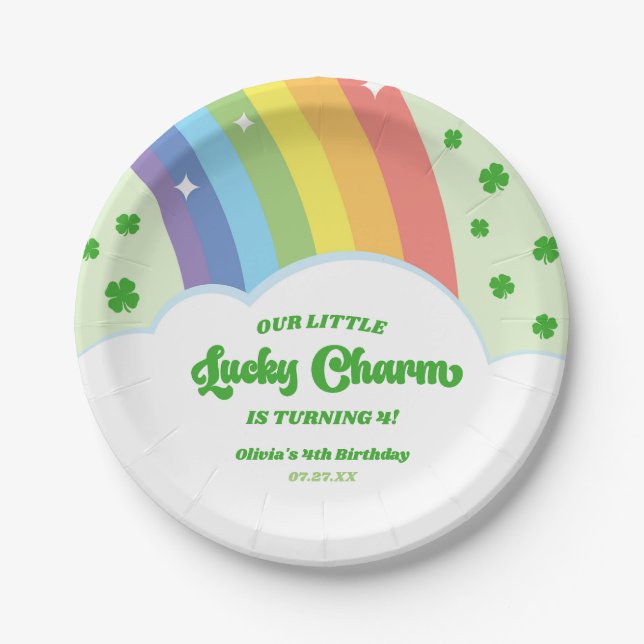Our Little Lucky Charm Rainbow Birthday Party Paper Plate (Front)