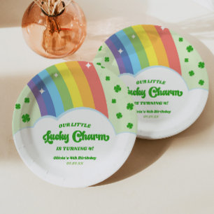 Our Little Lucky Charm Rainbow Birthday Party Paper Plate