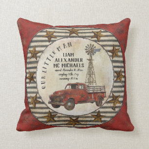 Our Little Man Baby Birth Stats Rustic Nursery Cushion