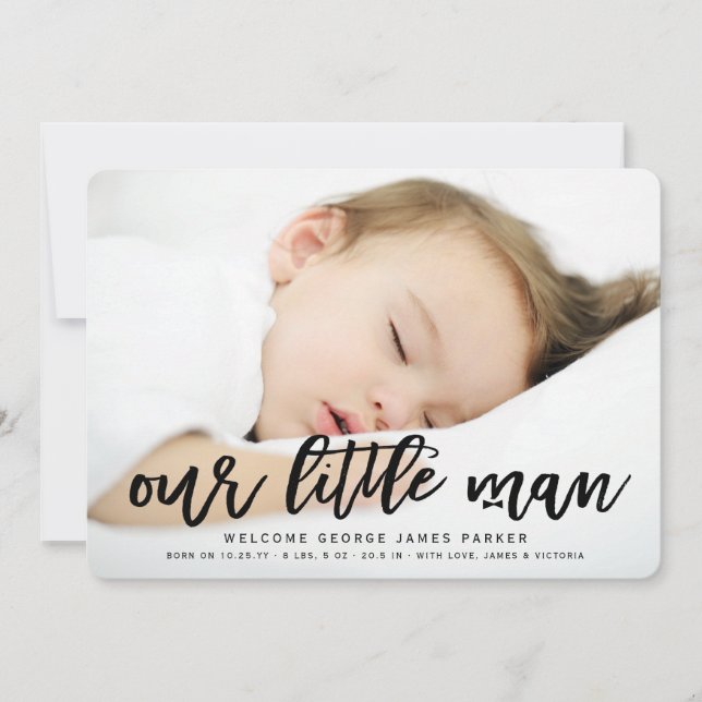 Our Little Man Baby Boy Photo Birth Announcement (Front)