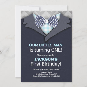 Our Little Man Birthday Invitation Boy Bow Tie
