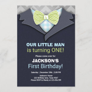 Our Little Man Birthday Invitation Boy Bow Tie