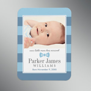 Our Little Man   Blue Boy Photo Birth Announcement Magnet