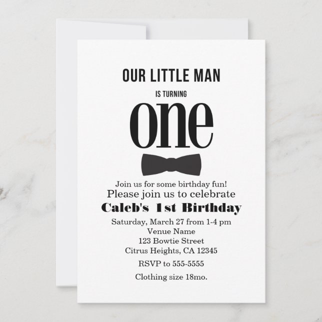 Our Little Man First 1st Birthday Bow tie Party Invitation (Front)
