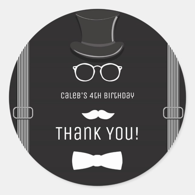 Our little Man Hipster Suspenders Birthday Party Classic Round Sticker (Front)