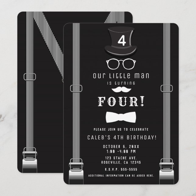 Our little Man Hipster Suspenders Birthday Party Invitation (Front/Back)