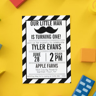 Our Little Man Moustache Birthday Invitation